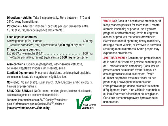 Jamieson Ashwagandha 6000 mcg 60 Tablets - 064642098481