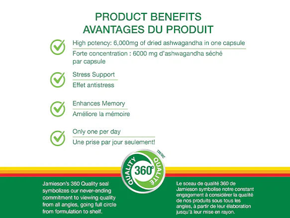 Jamieson Ashwagandha 6000 mcg 60 Tablets - 064642098481