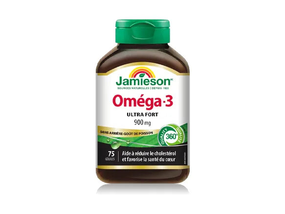 Jamieson Omega-3 Ultra Strength 900mg No Fishy Aftertaste 75 Softgels - 064642078575
