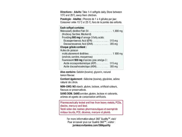 Jamieson Omega-3 Ultra Strength 900mg No Fishy Aftertaste 75 Softgels - 064642078575