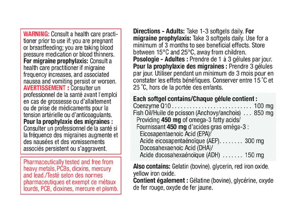 Jamieson CoQ10 100mg with Omega-3 450mg 30 Softgels - CANADA - 064642058706