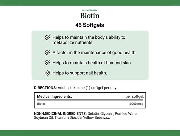 Natures Bounty Biotin 10000mcg 150 Softgels - CANADA