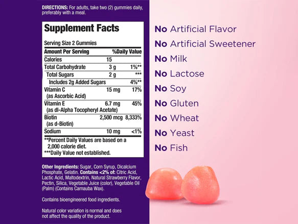 Natures Bounty Hair Skin & Nails 180 Gummies - CANADA - 029537323000