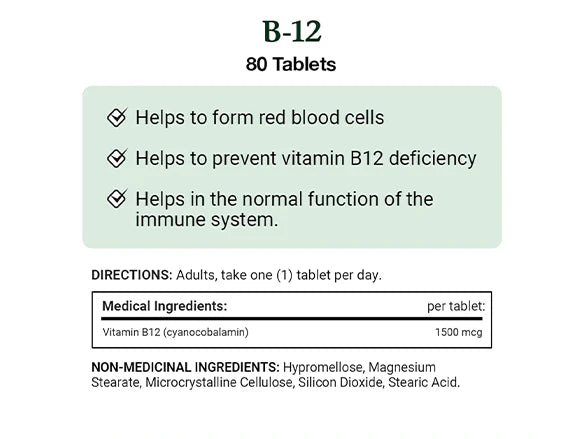 Natures Bounty Time Release B-12 1500mcg 80 Tablets - CANADA