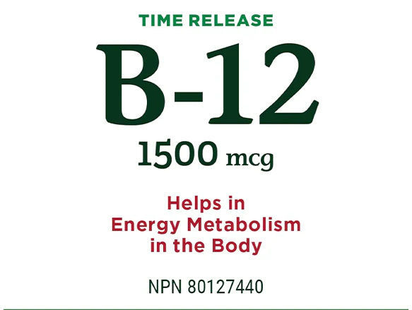 Natures Bounty Time Release B-12 1500mcg 80 Tablets - CANADA
