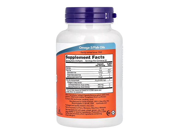 Now Omega-3 Fish Oil 1000mg 100 Softgels - USA - 733739016508