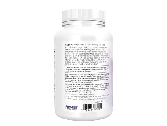 Now Vegan Hair, Skin & Nails 90 Veg Capsules - USA - 733739033819
