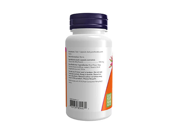 Now Vitamin B-2 100mg 100 Capsules - CANADA - 733739804471