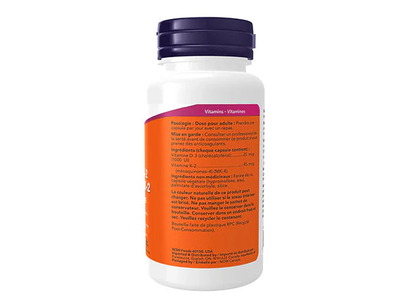 Now Vitamin D-3 & K-2 1000IU 120 Veg Capsules - USA - 733739803696