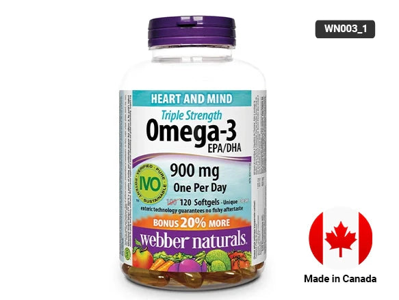 Webber Naturals Triple Strength Omega-3 900mg 120 Softgels - CANADA - 625273038798