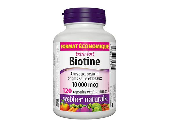 Webber Naturals Biotin Extra Strength 10,000 mcg 120 Capsules - 625273039085