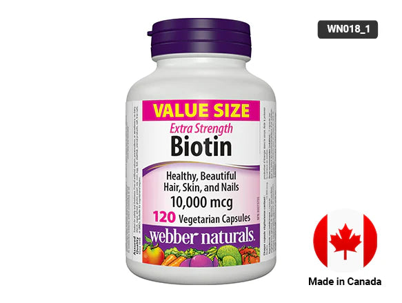 Webber Naturals Biotin Extra Strength 10,000 mcg 120 Capsules - 625273039085