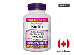 Webber Naturals Biotin Extra Strength 10,000 mcg 120 Capsules - 625273039085