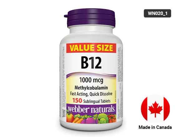 Webber Naturals B12 1000 mcg Methylcobalamin 150 Sublingual Tablet - 625273030778