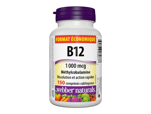Webber Naturals B12 1000 mcg Methylcobalamin 150 Sublingual Tablet - 625273030778