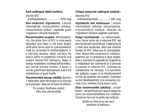 Webber Naturals B12 1000 mcg Methylcobalamin 150 Sublingual Tablet - 625273030778