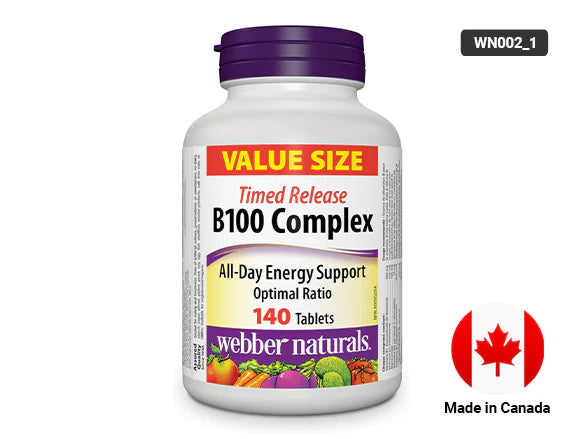 Webber Naturals B100 Complex All Day Energy Support 140 Tablets - CANADA - 625273036893