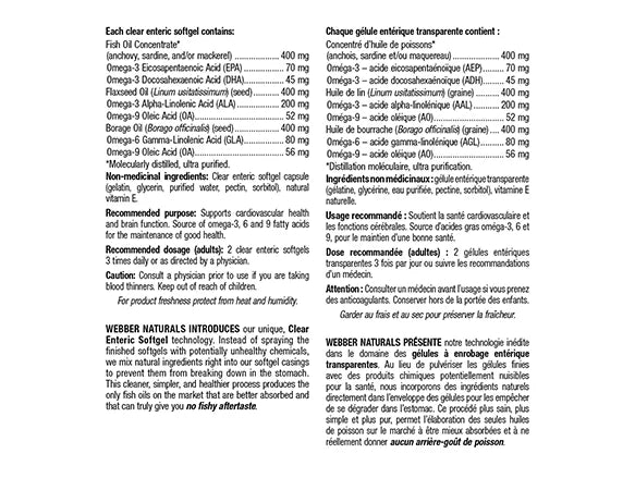 Webber Naturals Omega 3-6-9 1200 mg Fish Flax & Borage 180 Softgels - CANADA - 625273034776