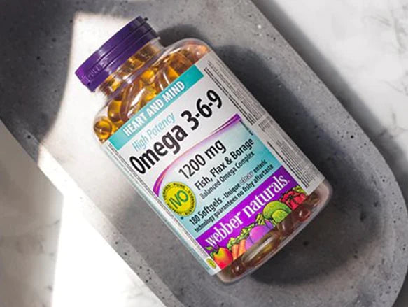 Webber Naturals Omega 3-6-9 1200 mg Fish Flax & Borage 180 Softgels - CANADA - 625273034776