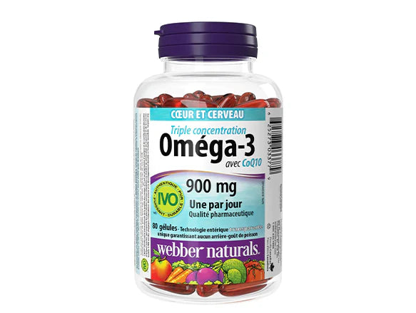 Webber Naturals Triple Strength Omega-3 with CoQ10 900mg 80 Softgels - CANADA - 625273033779