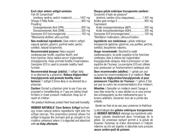 Webber Naturals Triple Strength Omega-3 with CoQ10 900mg 80 Softgels - CANADA - 625273033779