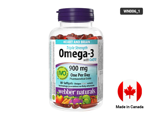 Webber Naturals Triple Strength Omega-3 with CoQ10 900mg 80 Softgels - CANADA - 625273033779