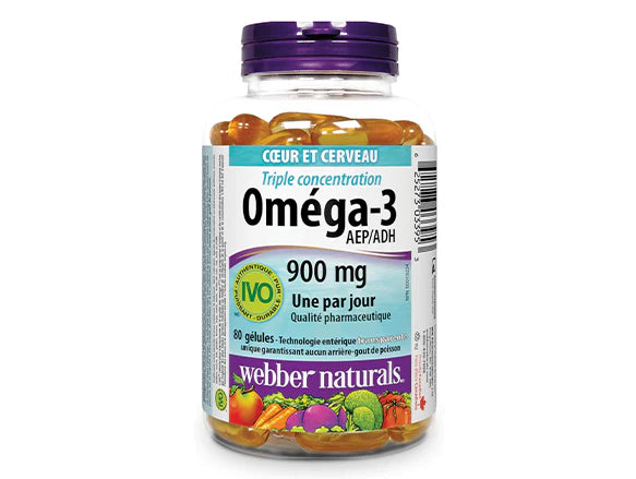 Webber Naturals Triple Strength Omega-3 with EPA/DHA 900mg 80 Softgels - CANADA - 625273033953